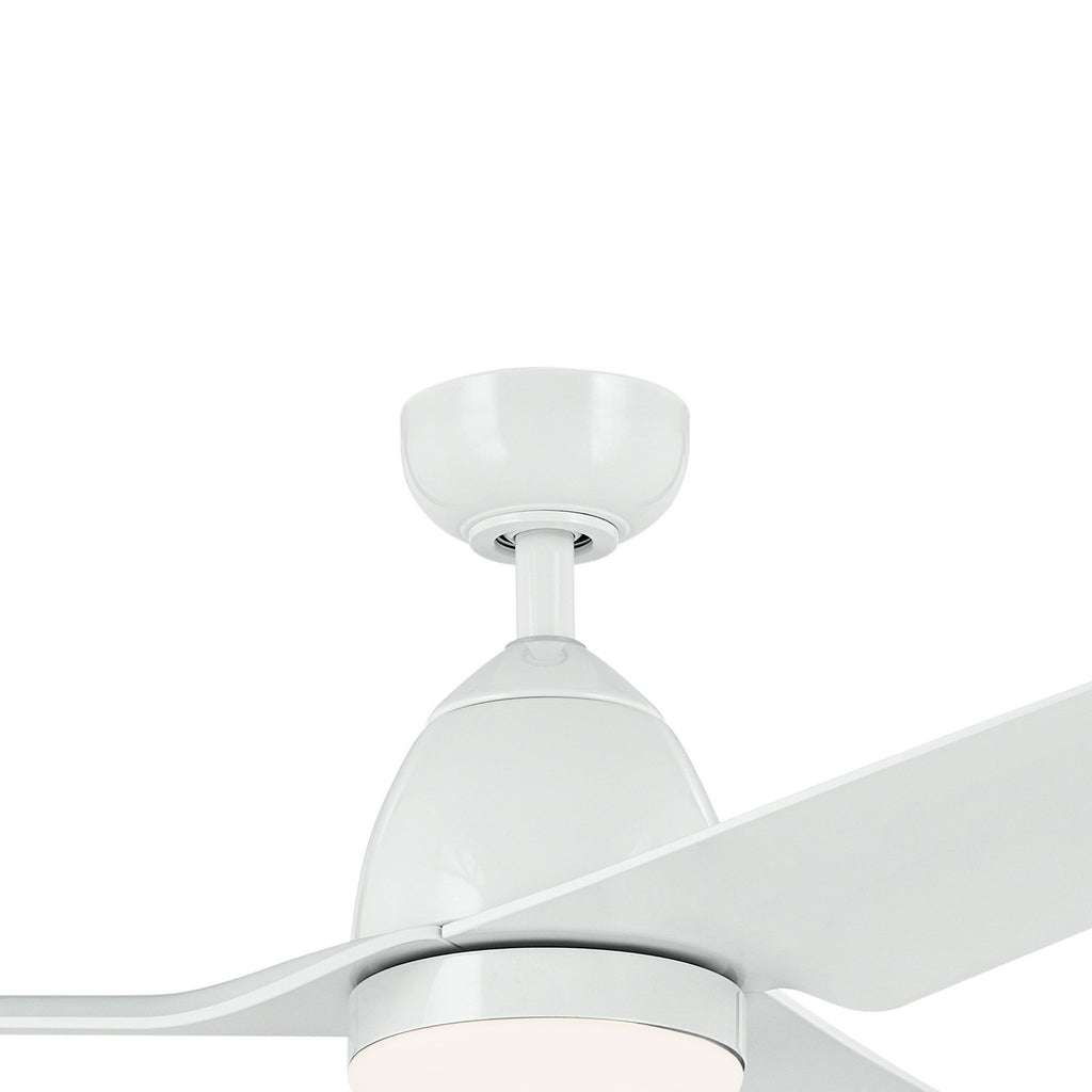 KICHLER 310254WH 54 Inch Fit Ceiling Fan With Satin Etched Cased Opal Glass In White With White Blades