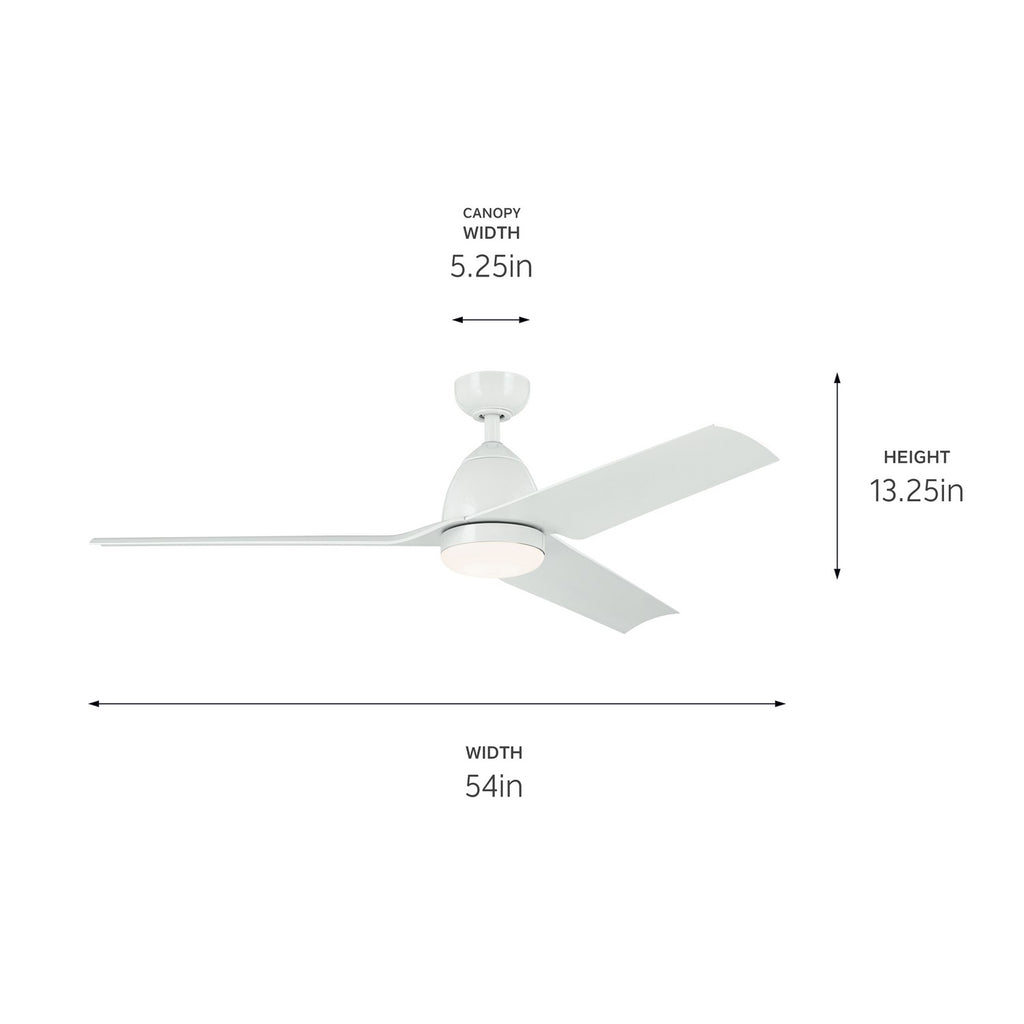KICHLER 310254WH 54 Inch Fit Ceiling Fan With Satin Etched Cased Opal Glass In White With White Blades