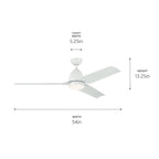 KICHLER 310254WH 54 Inch Fit Ceiling Fan With Satin Etched Cased Opal Glass In White With White Blades