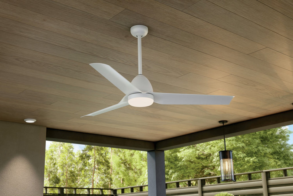 KICHLER 310254WH 54 Inch Fit Ceiling Fan With Satin Etched Cased Opal Glass In White With White Blades