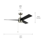 KICHLER 300375NI 52 Inch Spyn Lite Fan In Brushed Nickel With Black Blades