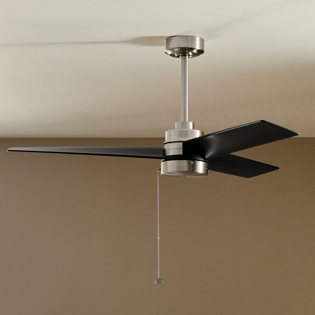 KICHLER 300375NI 52 Inch Spyn Lite Fan In Brushed Nickel With Black Blades