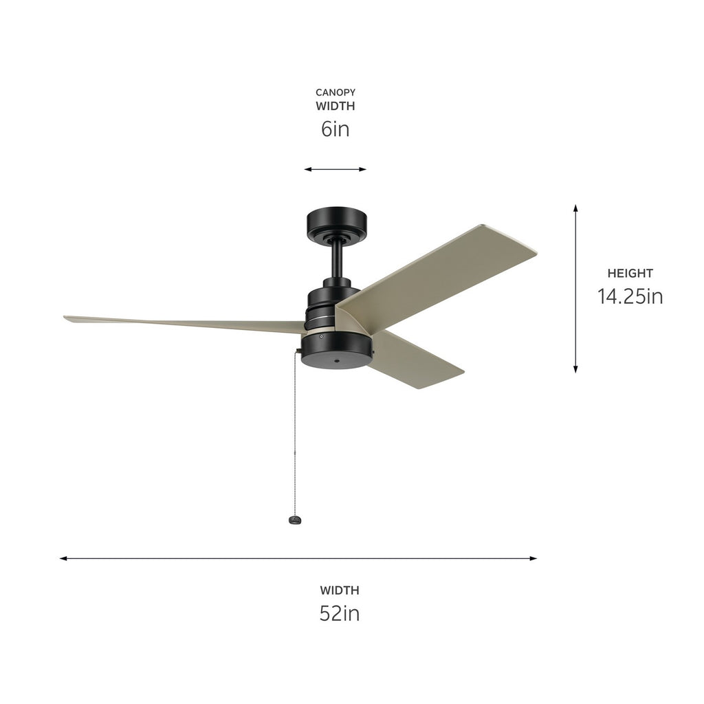 KICHLER 300375SBK 52 Inch Spyn Lite Fan In Satin Black With Silver Blades