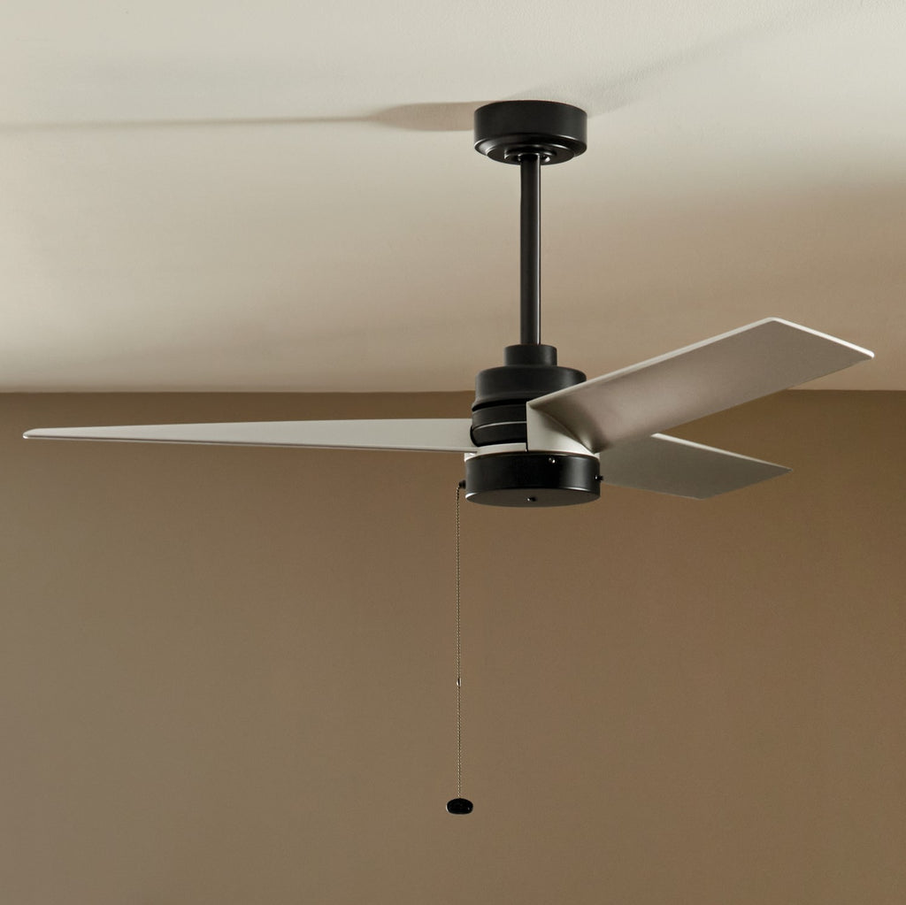 KICHLER 300375SBK 52 Inch Spyn Lite Fan In Satin Black With Silver Blades