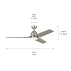 KICHLER 310254NI 54 Inch Fit Ceiling Fan With Satin Etched Cased Opal Glass In Brushed Nickel With Silver Blades