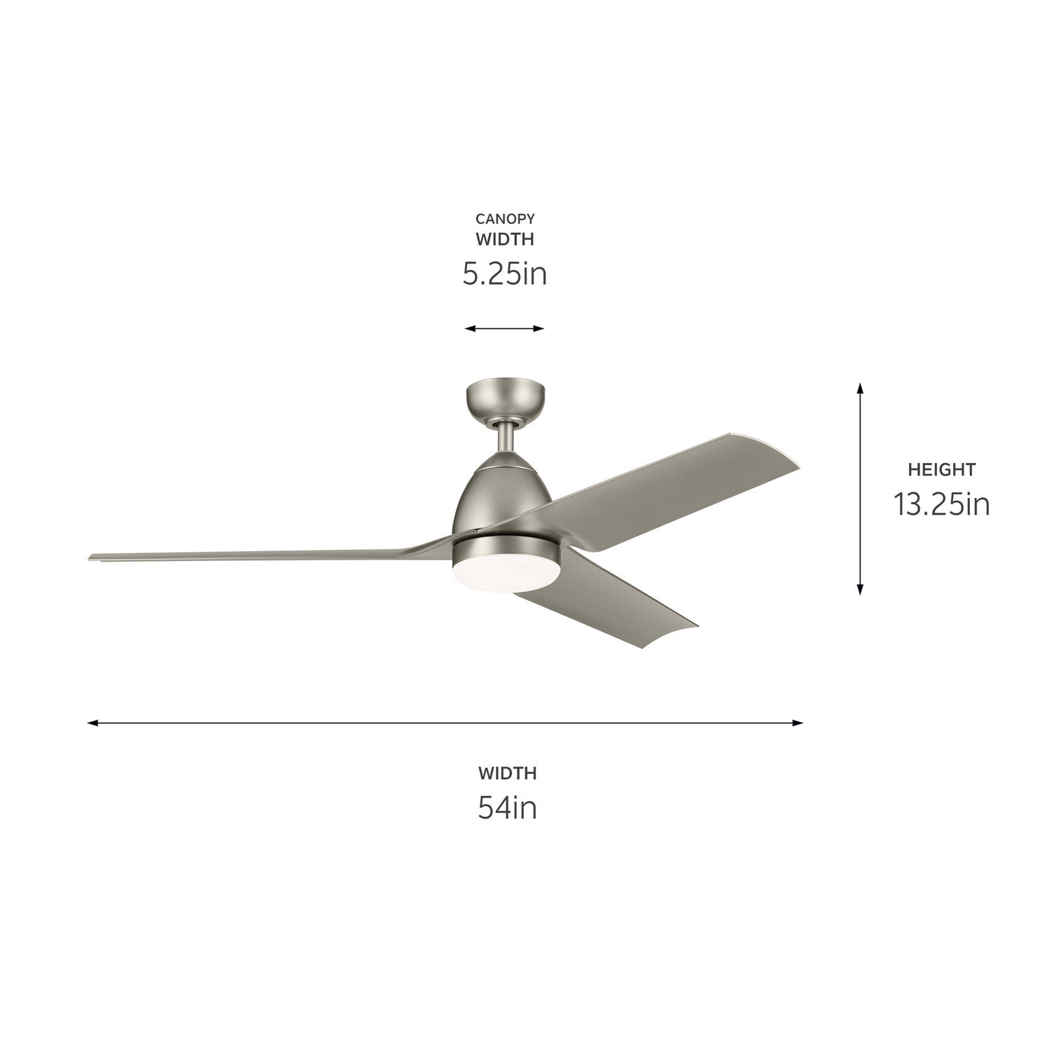 KICHLER 310254NI 54 Inch Fit Ceiling Fan With Satin Etched Cased Opal Glass In Brushed Nickel With Silver Blades