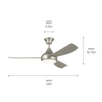 KICHLER 310354NI 54 Inch Ample Ceiling Fan With Satin Etched Cased Opal Glass In Brushed Nickel With Silver Blades