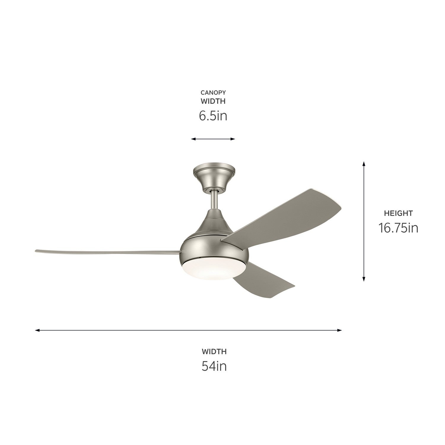KICHLER 310354NI 54 Inch Ample Ceiling Fan With Satin Etched Cased Opal Glass In Brushed Nickel With Silver Blades