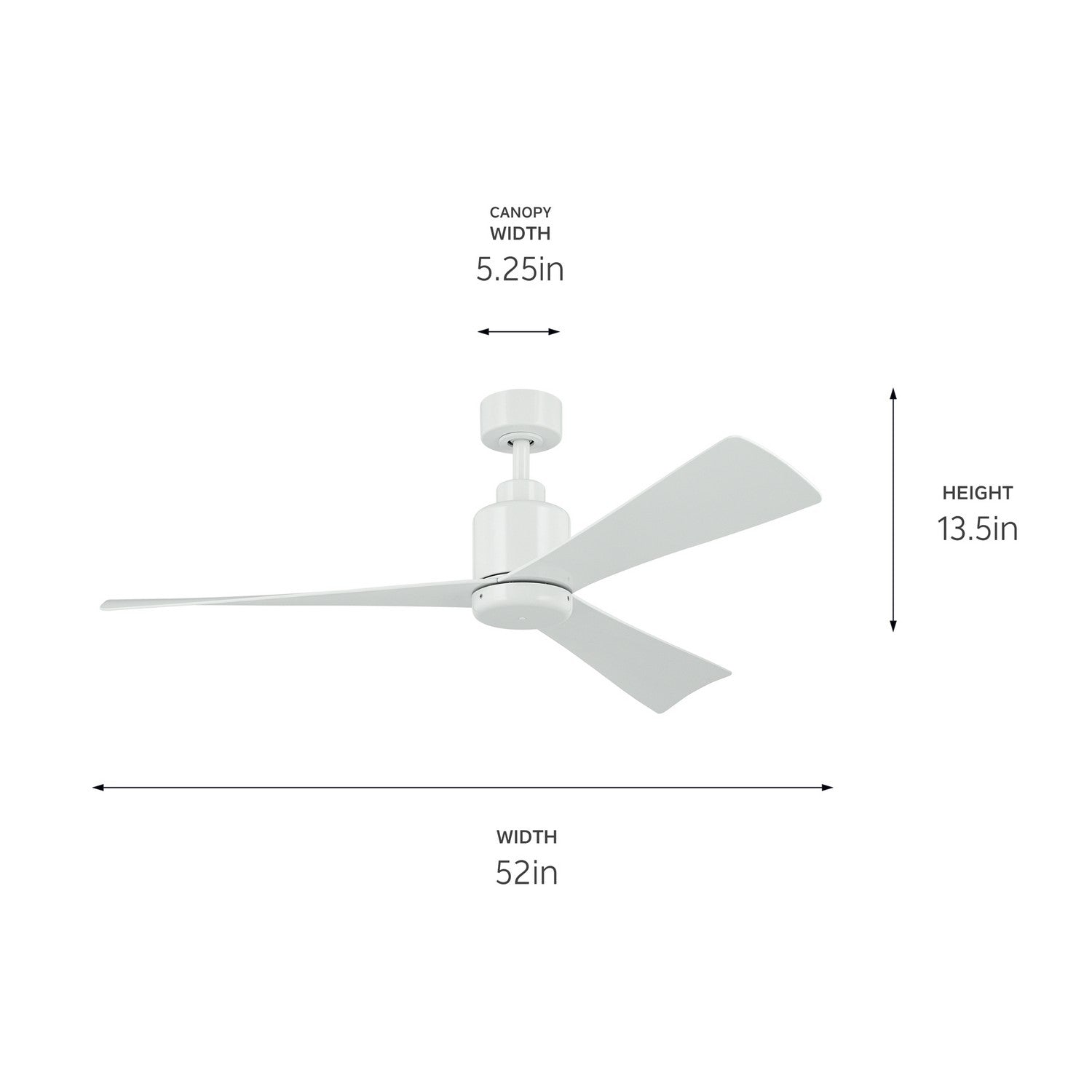 KICHLER 310452WH 52 Inch True Ceiling Fan In White With White Blades