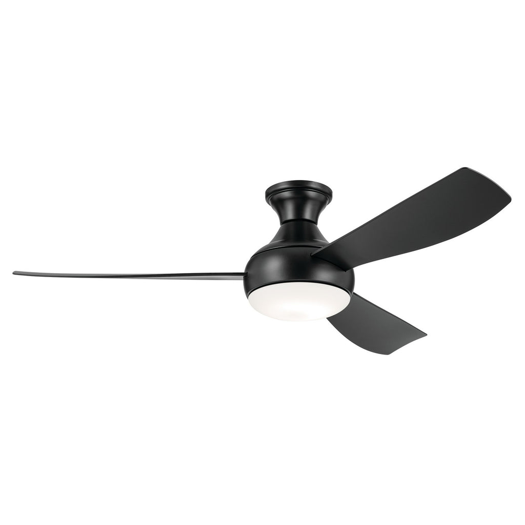 KICHLER 310354SBK 54 Inch Ample Ceiling Fan With Satin Etched Cased Opal Glass In Satin Black With Satin Black Blades