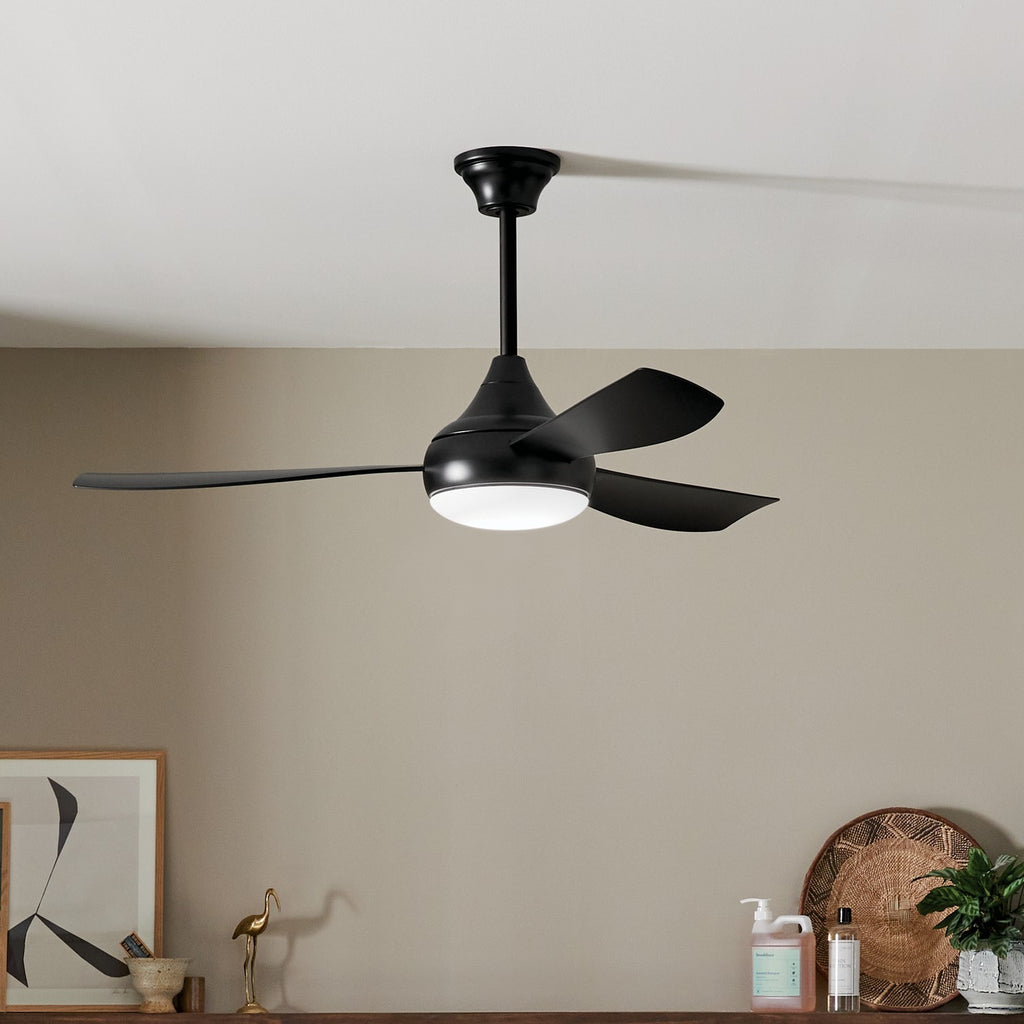 KICHLER 310354SBK 54 Inch Ample Ceiling Fan With Satin Etched Cased Opal Glass In Satin Black With Satin Black Blades