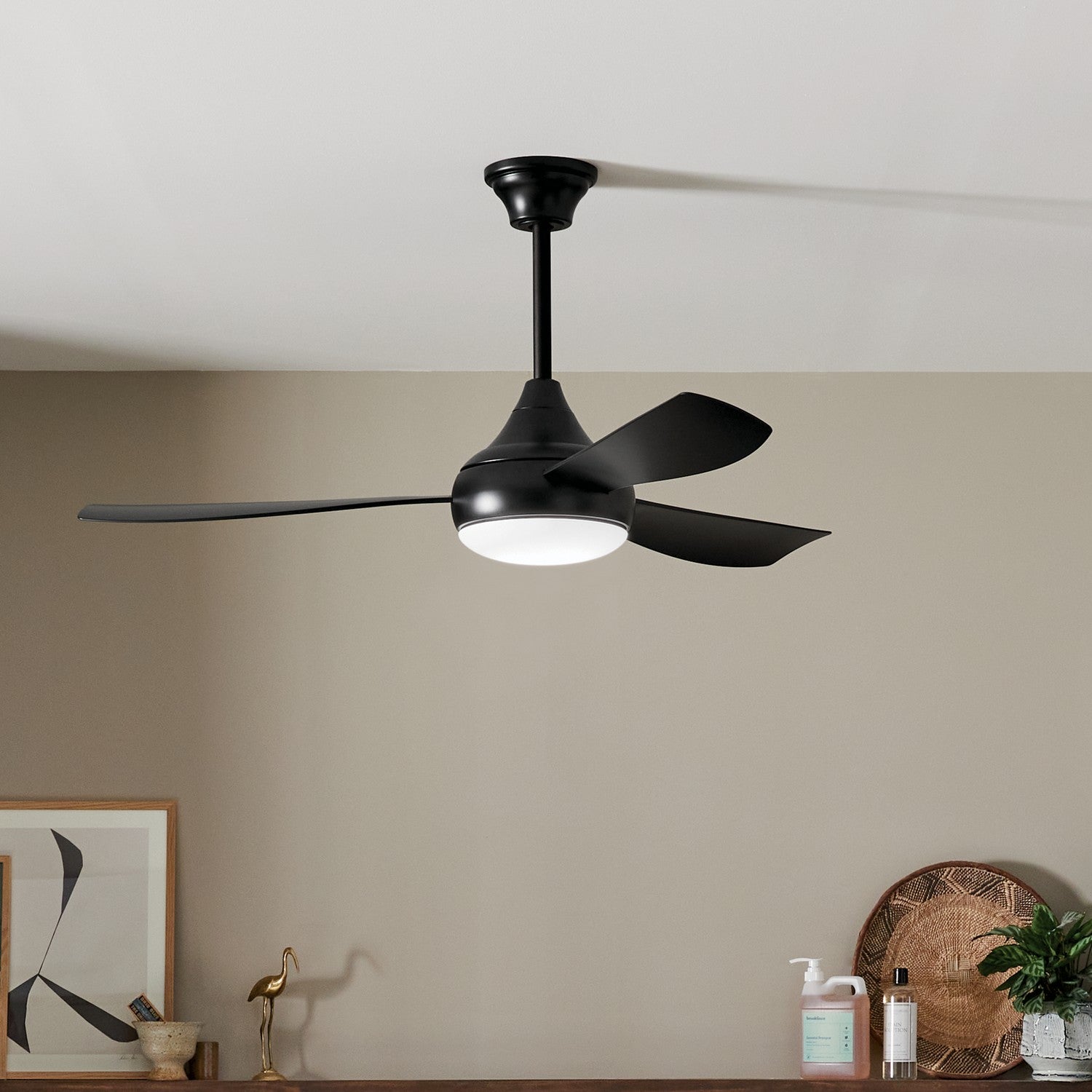 KICHLER 310354SBK 54 Inch Ample Ceiling Fan With Satin Etched Cased Opal Glass In Satin Black With Satin Black Blades