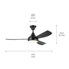 KICHLER 310354SBK 54 Inch Ample Ceiling Fan With Satin Etched Cased Opal Glass In Satin Black With Satin Black Blades