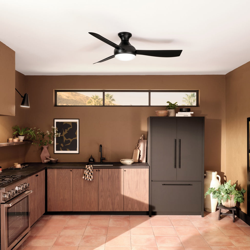 KICHLER 310354SBK 54 Inch Ample Ceiling Fan With Satin Etched Cased Opal Glass In Satin Black With Satin Black Blades