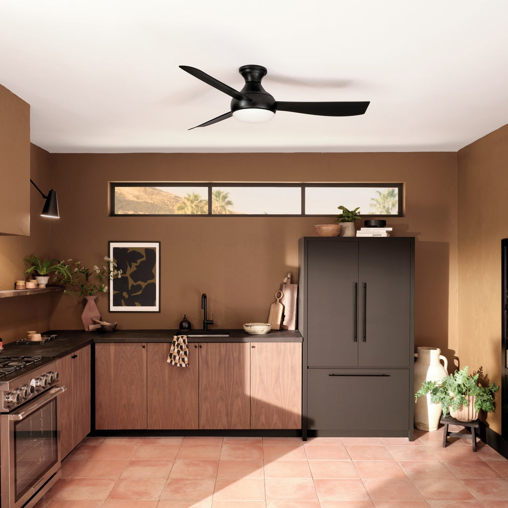 KICHLER 310354SBK 54 Inch Ample Ceiling Fan With Satin Etched Cased Opal Glass In Satin Black With Satin Black Blades