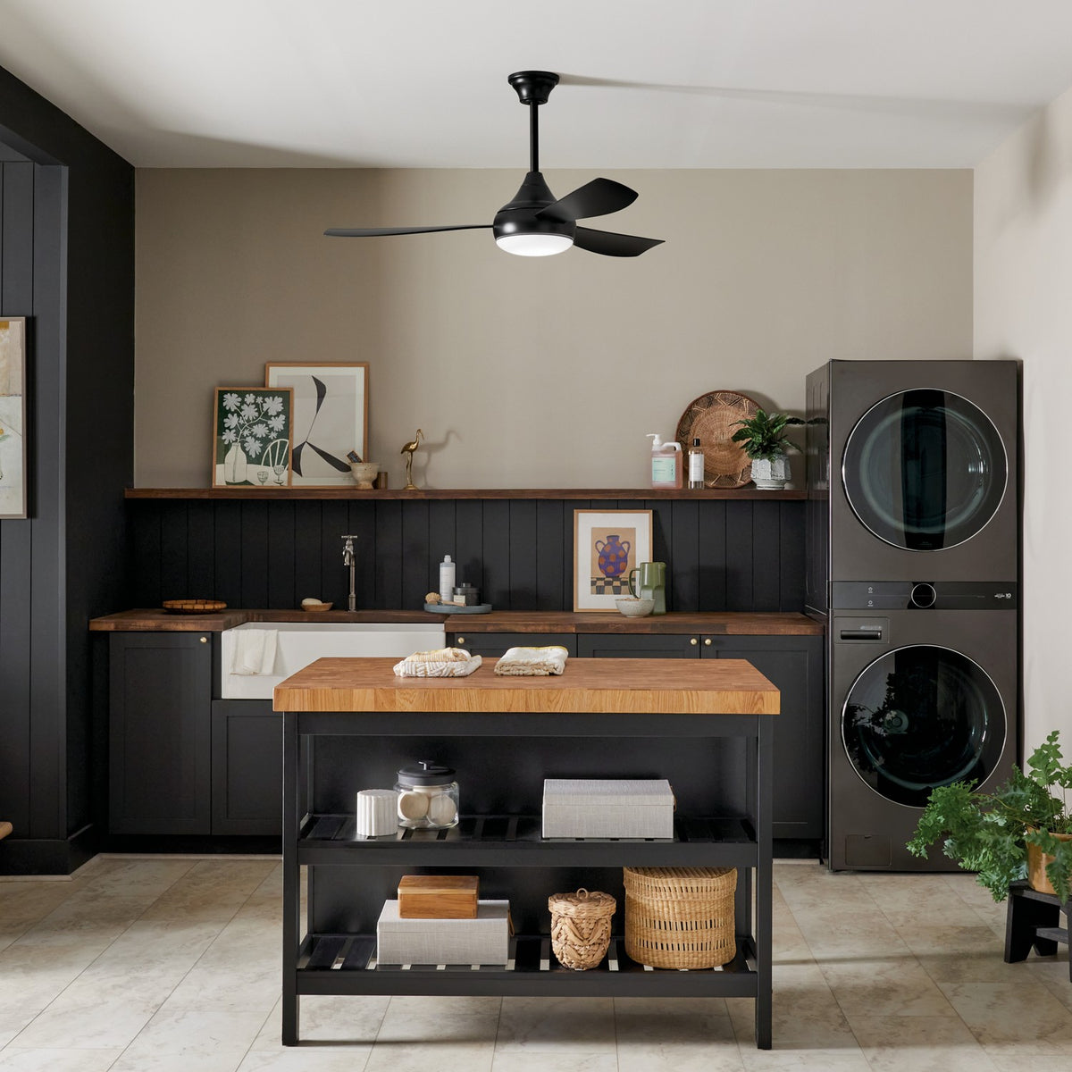 KICHLER 310354SBK 54 Inch Ample Ceiling Fan With Satin Etched Cased Opal Glass In Satin Black With Satin Black Blades