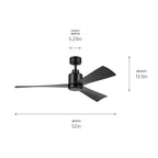 KICHLER 310452SBK 52 Inch True Ceiling Fan In Satin Black With Satin Black Blades