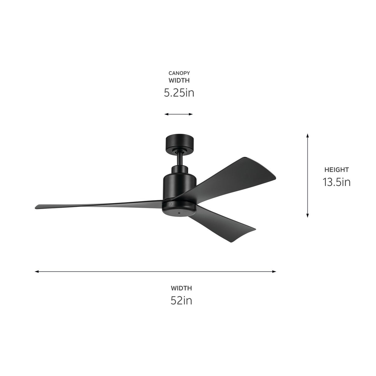 KICHLER 310452SBK 52 Inch True Ceiling Fan In Satin Black With Satin Black Blades