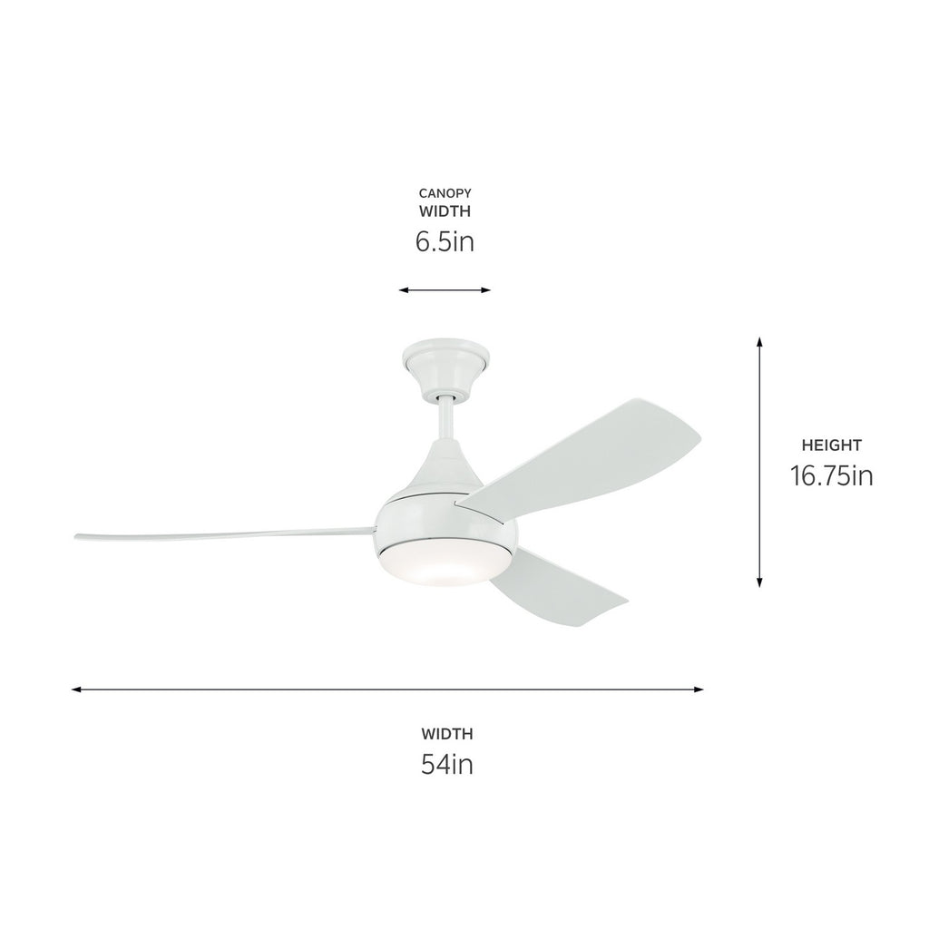 KICHLER 310354WH 54 Inch Ample Ceiling Fan With Satin Etched Cased Opal Glass In White With White Blades