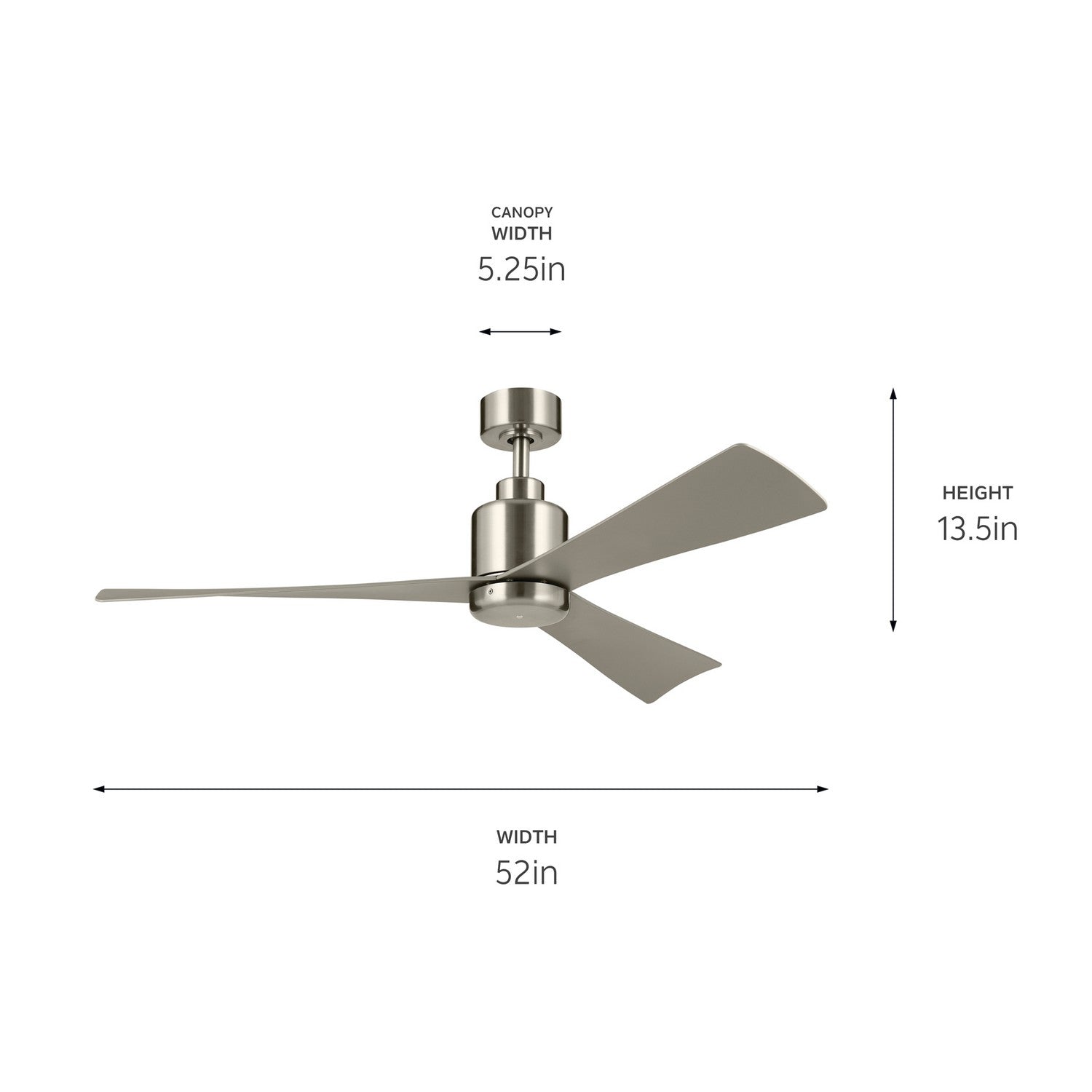 KICHLER 310452BSS 52 Inch True Ceiling Fan In Brushed Stainless Steel With Silver Blades
