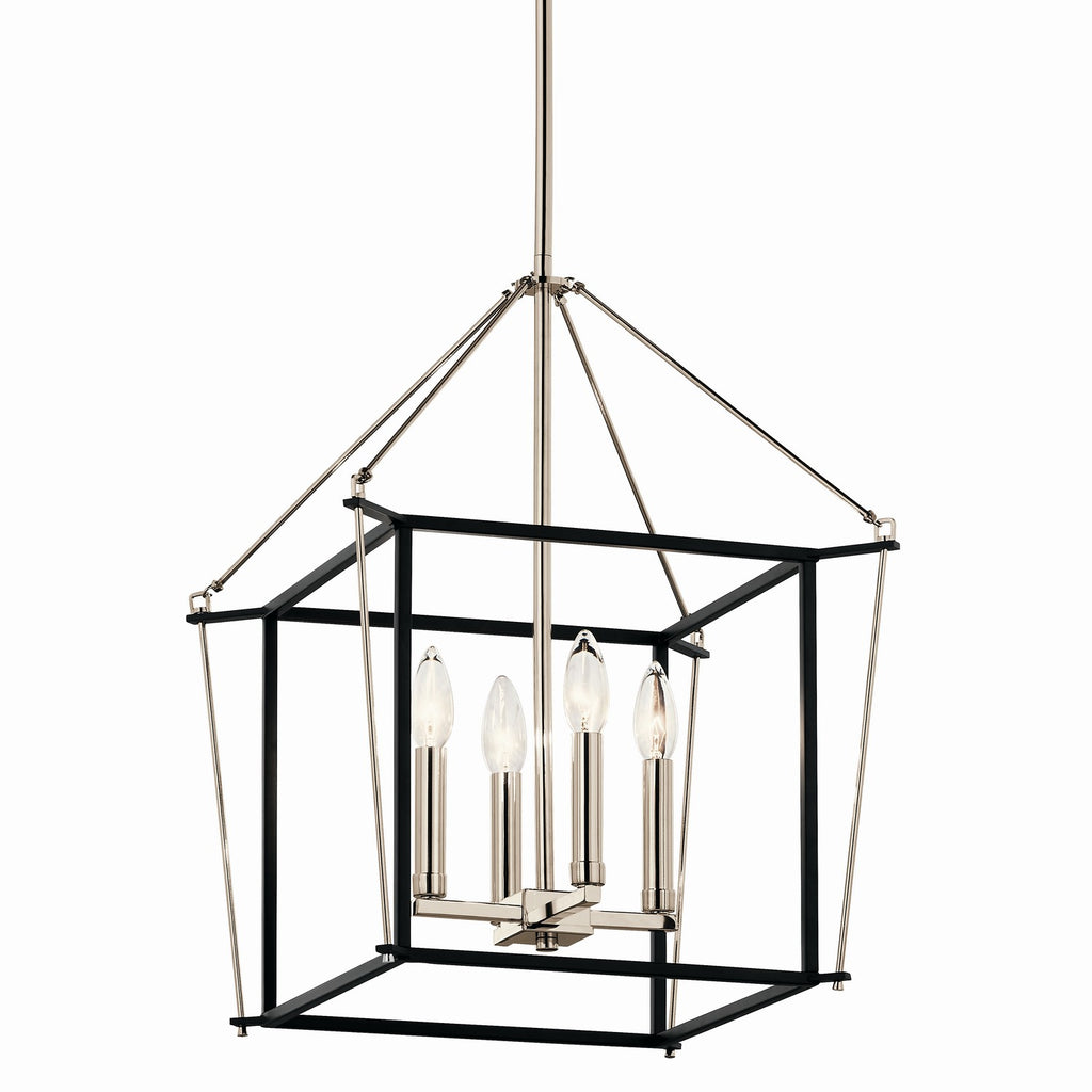 KICHLER 52626PN Eisley 21.25 Inch 4 Light Foyer Pendant In Polished Nickel And Black