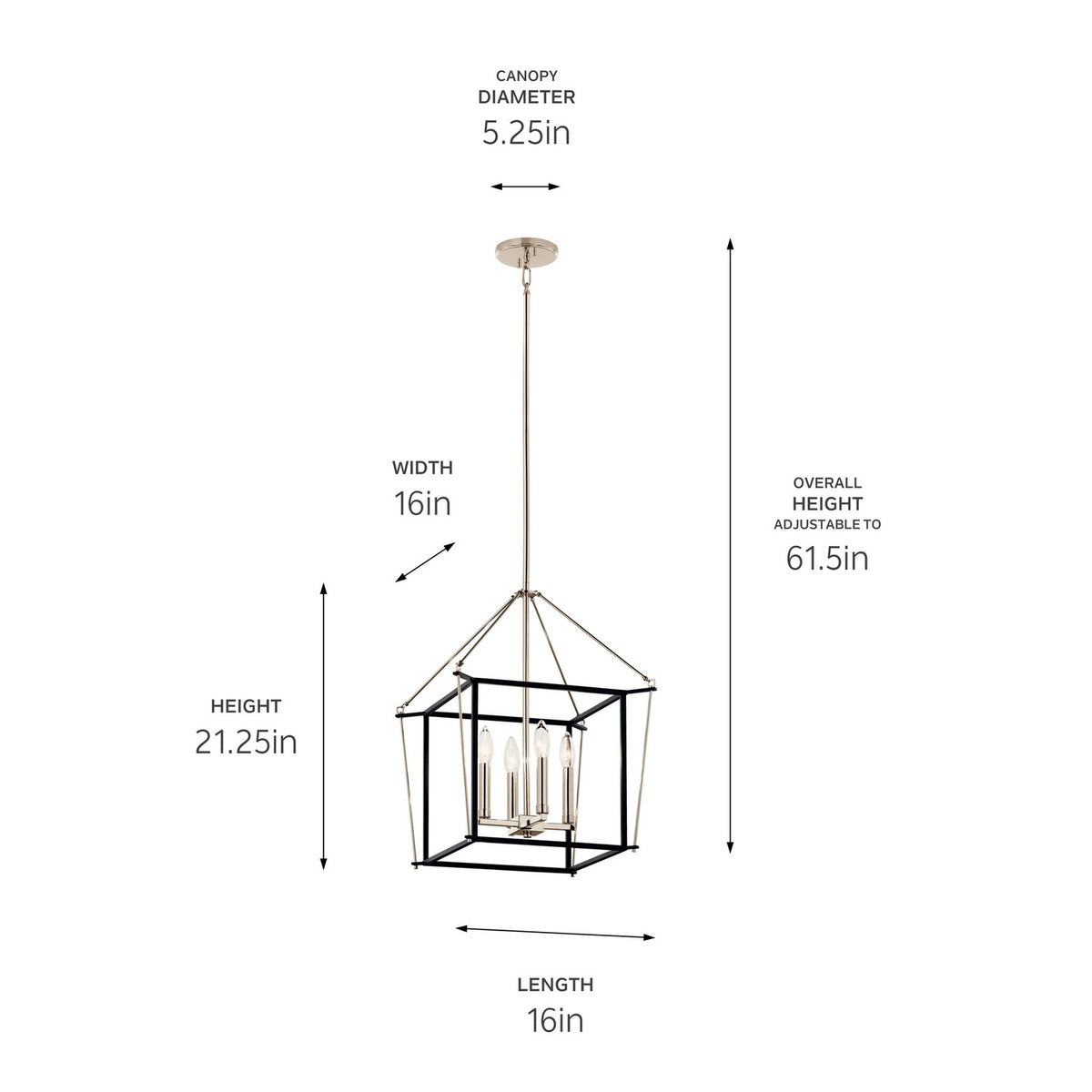 KICHLER 52626PN Eisley 21.25 Inch 4 Light Foyer Pendant In Polished Nickel And Black