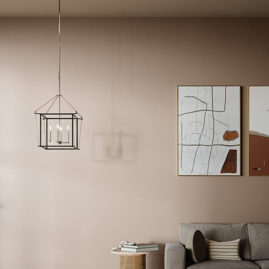 KICHLER 52626PN Eisley 21.25 Inch 4 Light Foyer Pendant In Polished Nickel And Black
