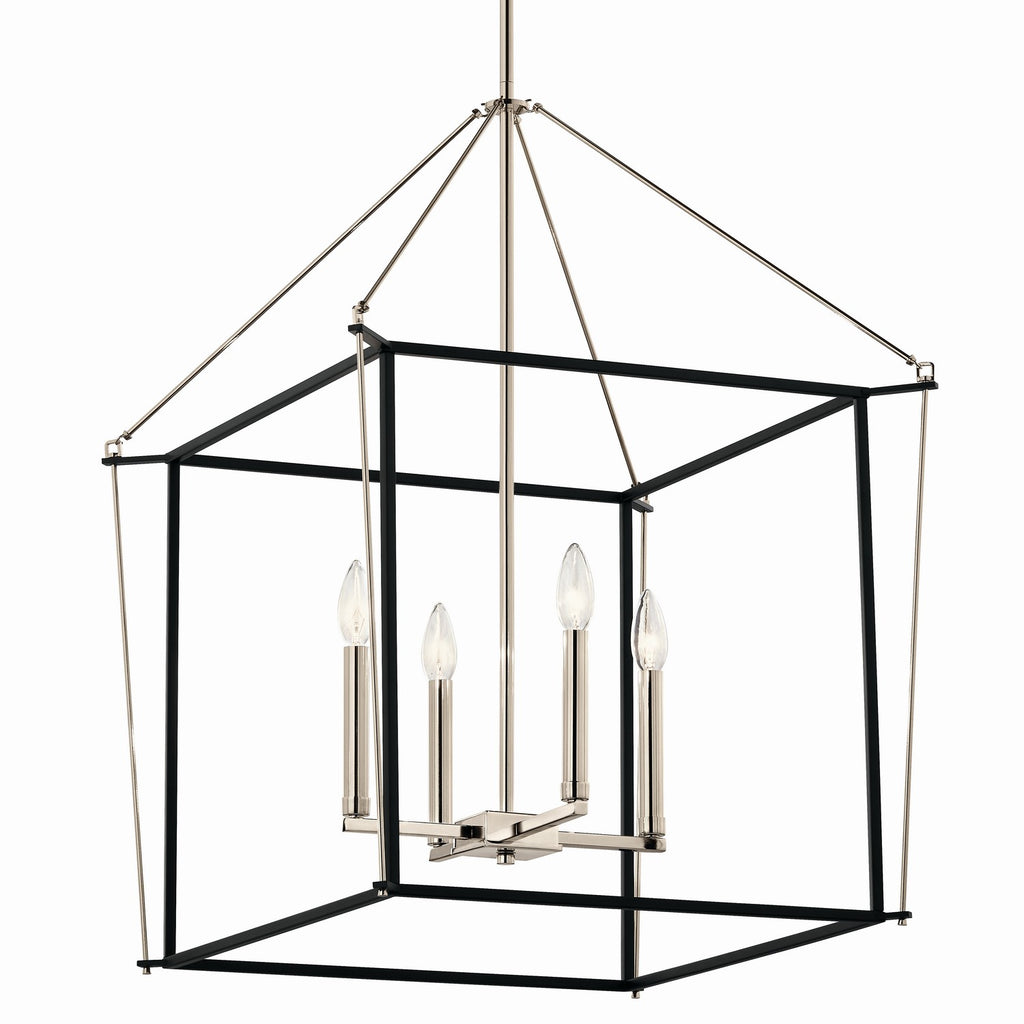 KICHLER 52627PN Eisley 30 Inch 4 Light Foyer Pendant In Polished Nickel And Black