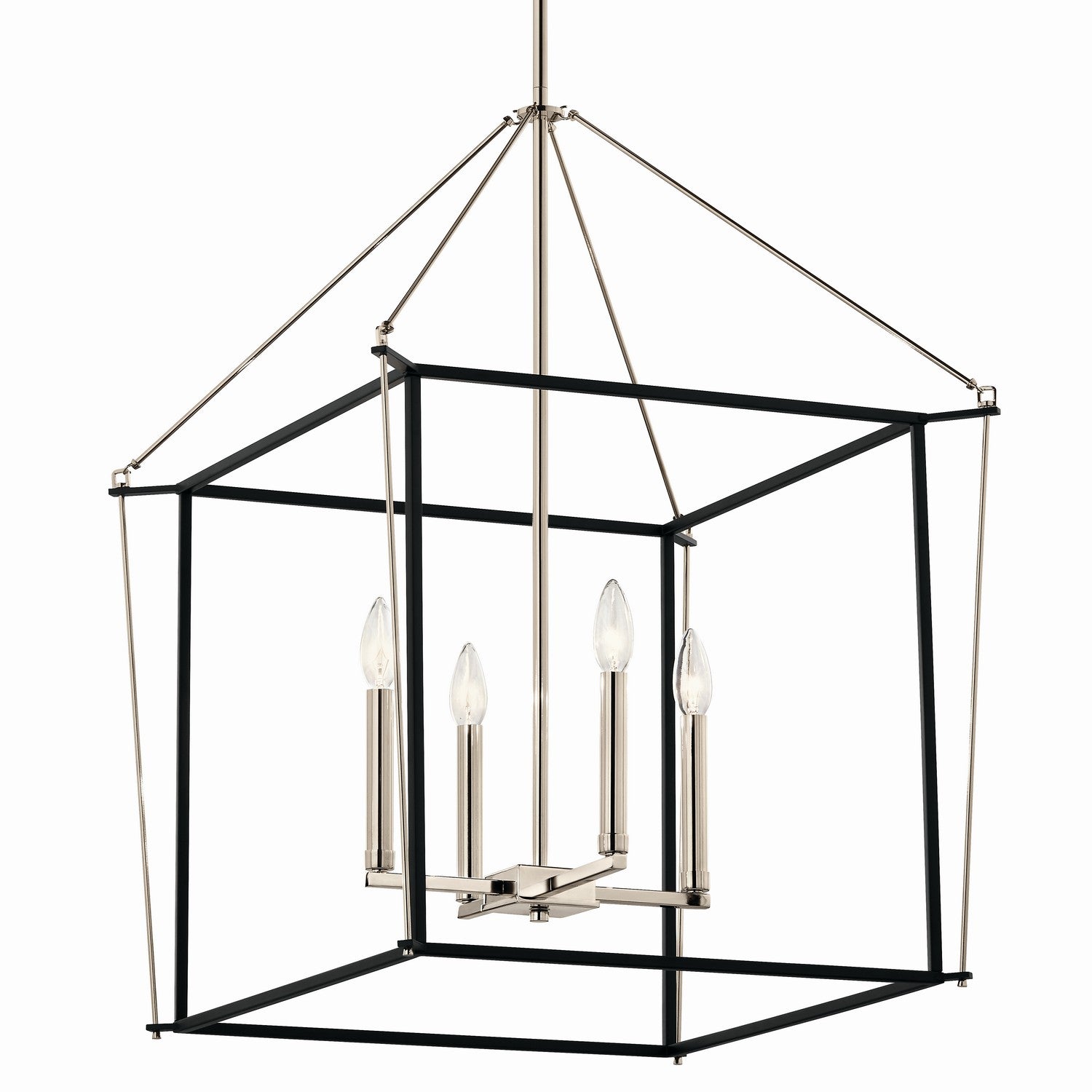 KICHLER 52627PN Eisley 30 Inch 4 Light Foyer Pendant In Polished Nickel And Black