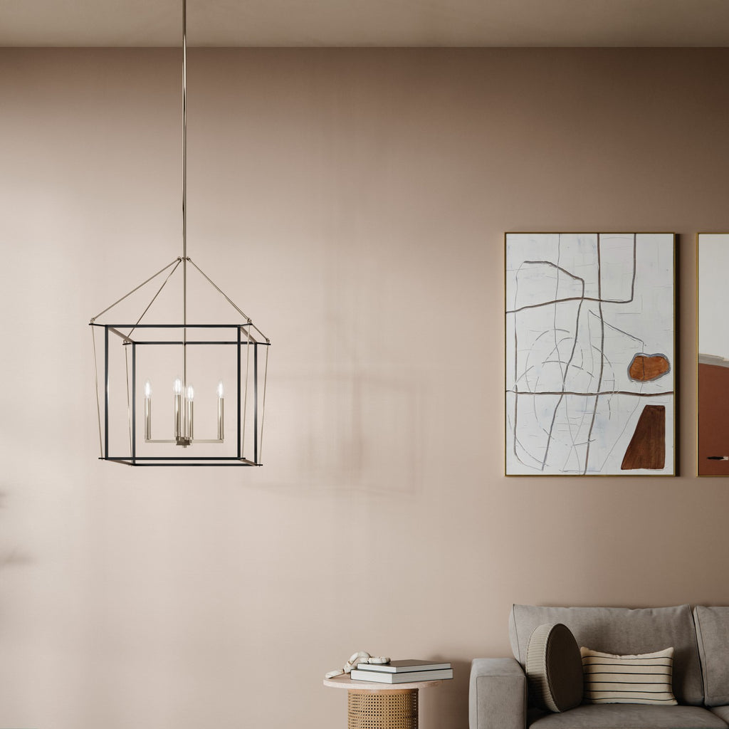 KICHLER 52627PN Eisley 30 Inch 4 Light Foyer Pendant In Polished Nickel And Black