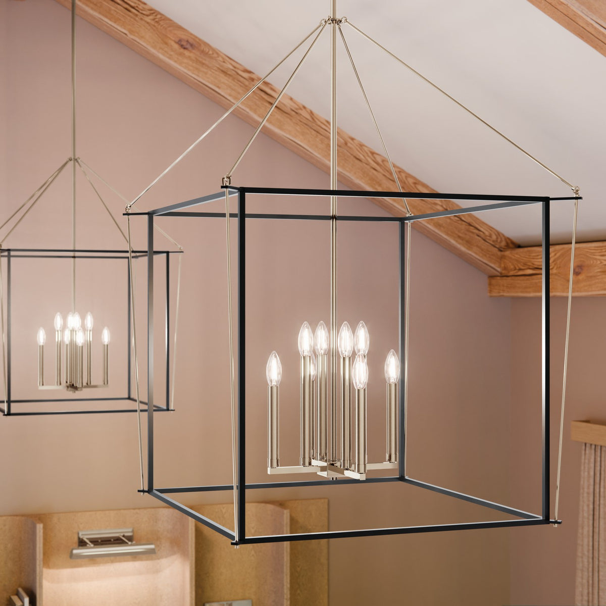 KICHLER 52628PN Eisley 40.25 Inch 8 Light Foyer Pendant In Polished Nickel And Black