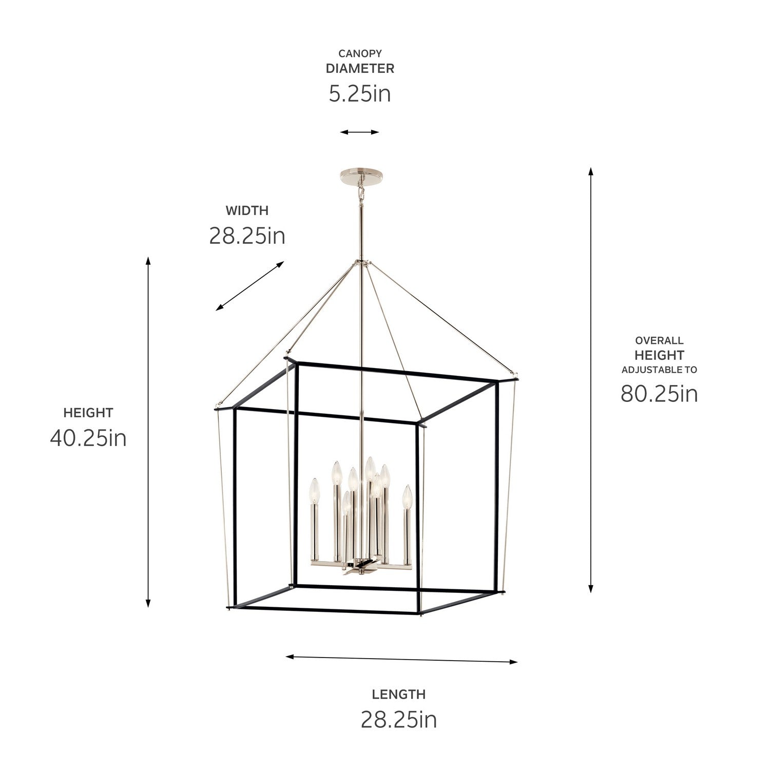 KICHLER 52628PN Eisley 40.25 Inch 8 Light Foyer Pendant In Polished Nickel And Black