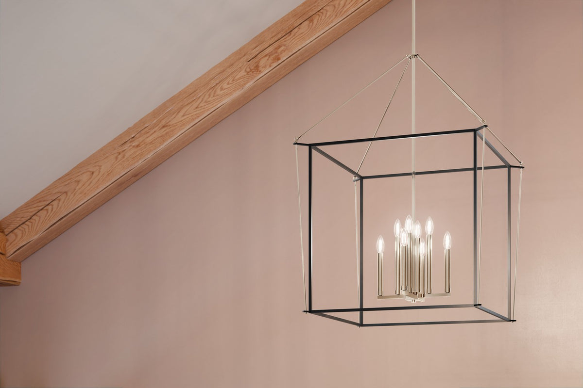 KICHLER 52628PN Eisley 40.25 Inch 8 Light Foyer Pendant In Polished Nickel And Black
