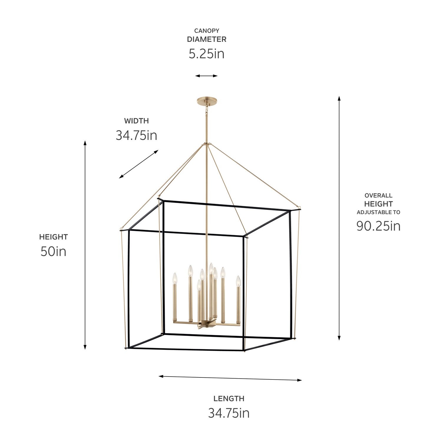 KICHLER 52629CPZ Eisley 50 Inch 8 Light 2 Tier Foyer Pendant In Champagne Bronze And Black