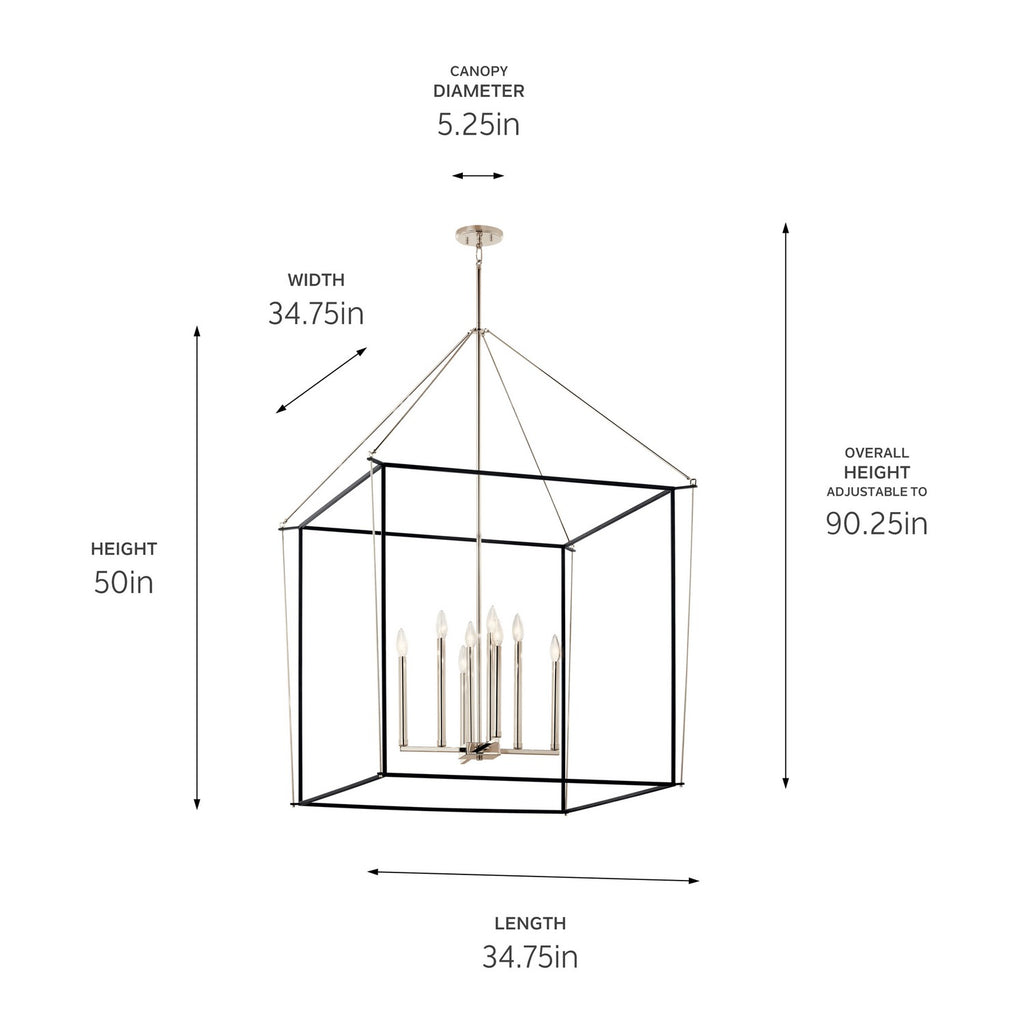 KICHLER 52629PN Eisley 50 Inch 8 Light 2 Tier Foyer Pendant In Polished Nickel And Black