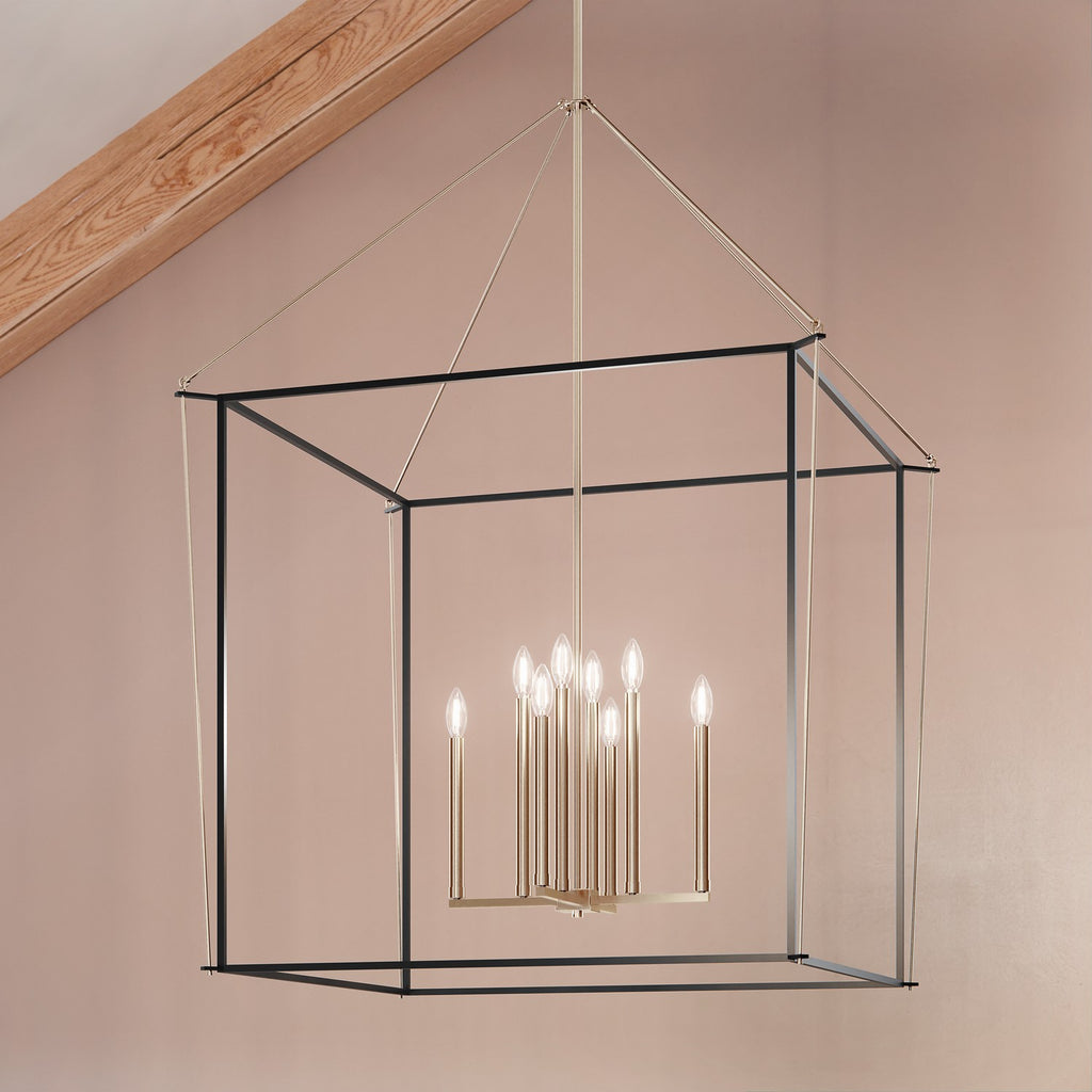 KICHLER 52629PN Eisley 50 Inch 8 Light 2 Tier Foyer Pendant In Polished Nickel And Black