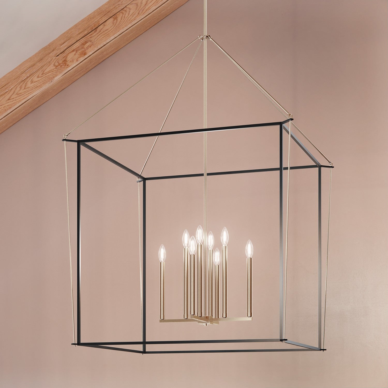 KICHLER 52629PN Eisley 50 Inch 8 Light 2 Tier Foyer Pendant In Polished Nickel And Black