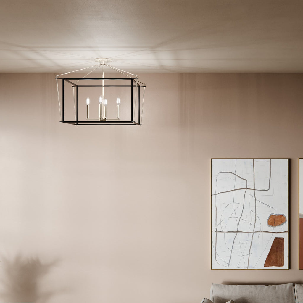 KICHLER 52632PN Eisley 20 Inch 4 Light Semi Flush Mount In Polished Nickel And Black