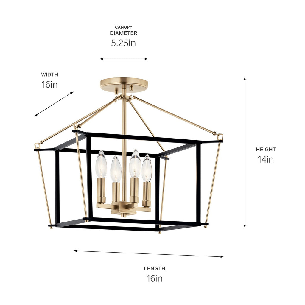 KICHLER 52633CPZ Eisley 14 Inch 4 Light Semi Flush Mount In Champagne Bronze And Black