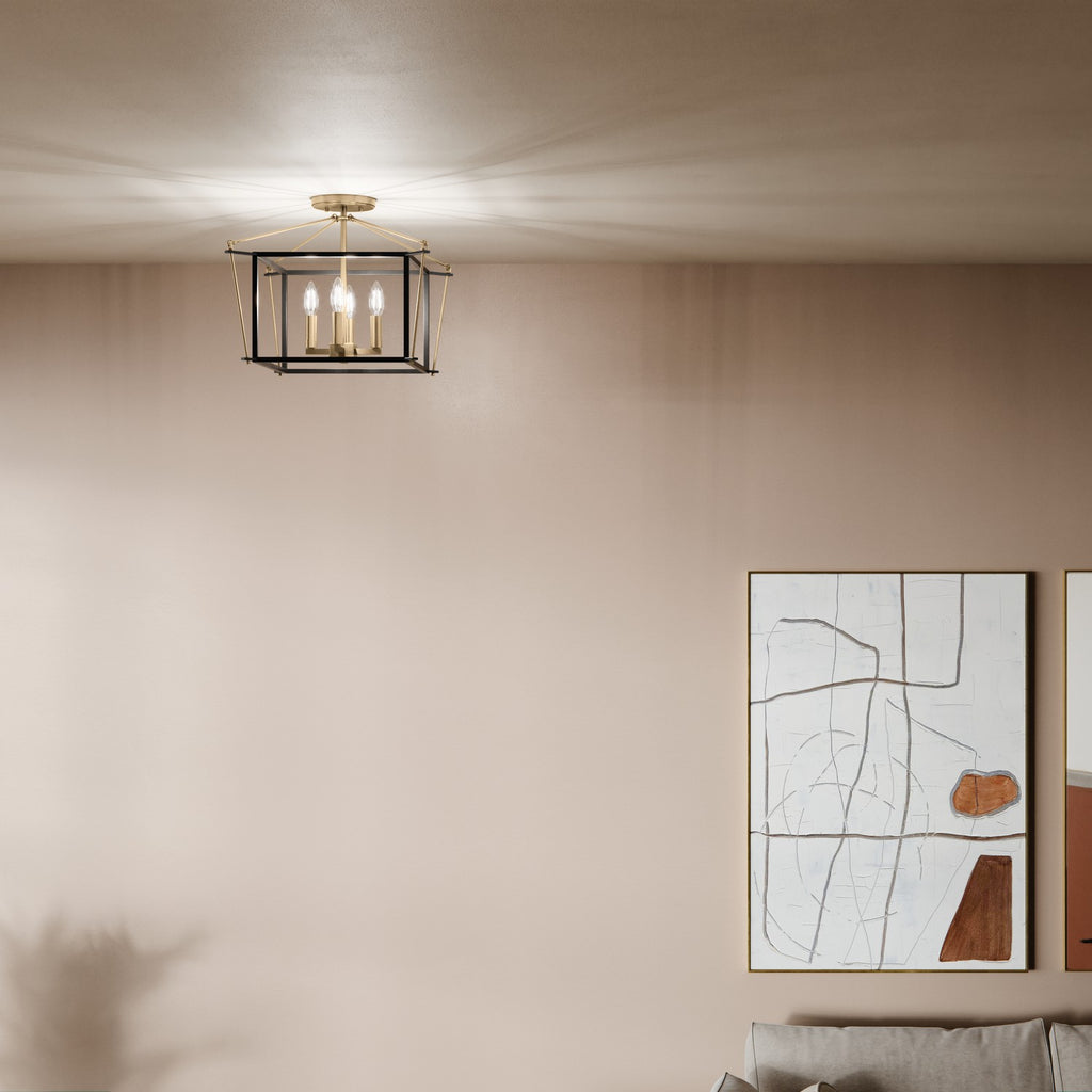 KICHLER 52633CPZ Eisley 14 Inch 4 Light Semi Flush Mount In Champagne Bronze And Black