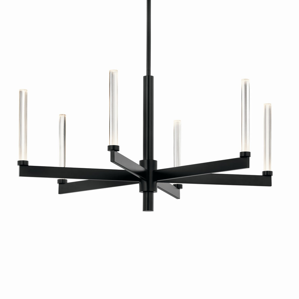 KICHLER 52667BK Sycara 36.25 Inch 6 Light Led Chandelier With Faceted Crystal In Black