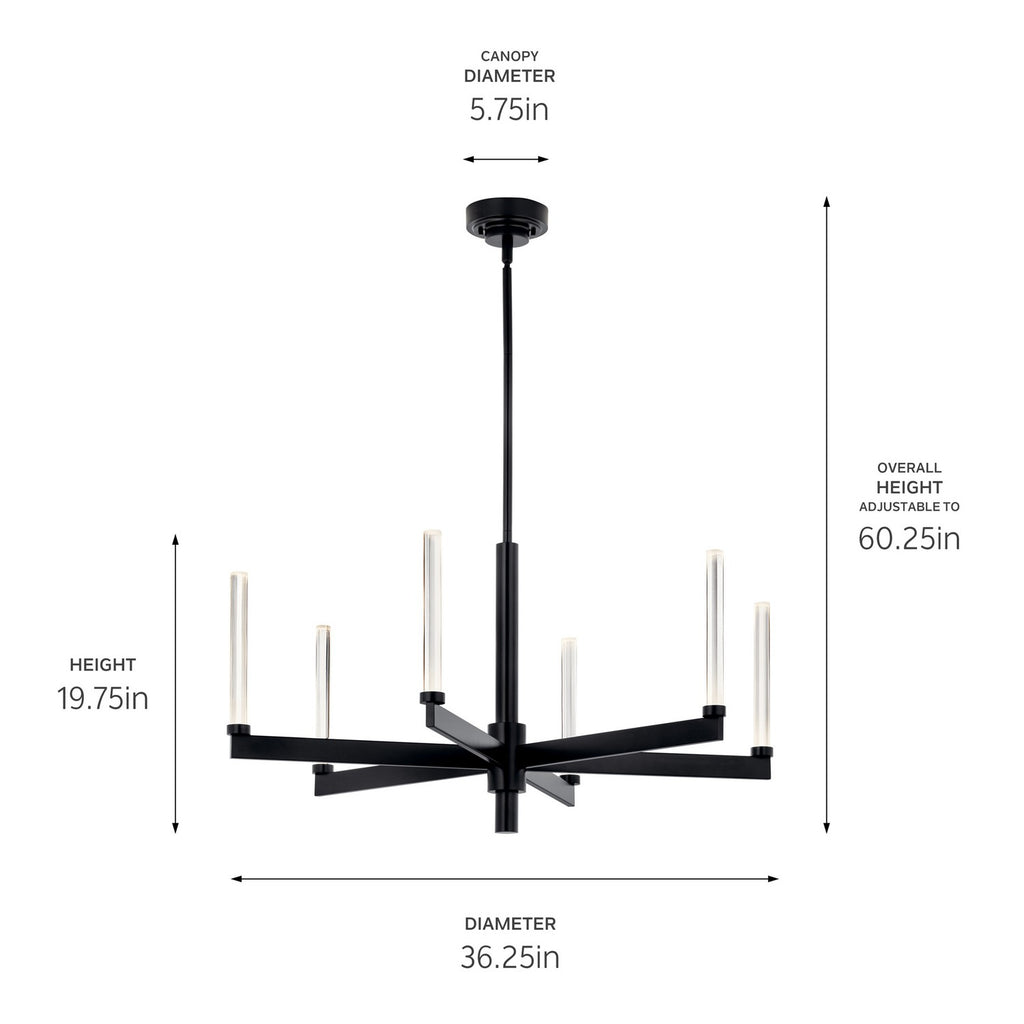 KICHLER 52667BK Sycara 36.25 Inch 6 Light Led Chandelier With Faceted Crystal In Black