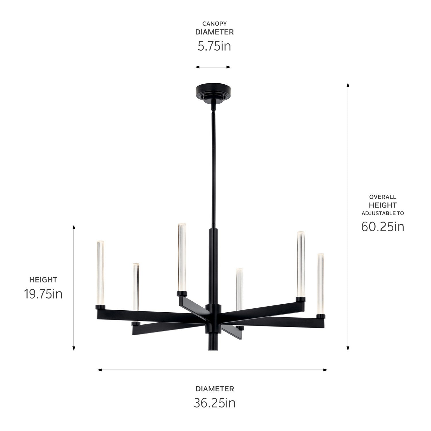 KICHLER 52667BK Sycara 36.25 Inch 6 Light Led Chandelier With Faceted Crystal In Black