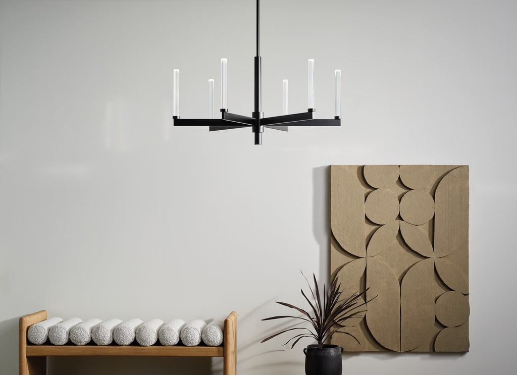 KICHLER 52667BK Sycara 36.25 Inch 6 Light Led Chandelier With Faceted Crystal In Black