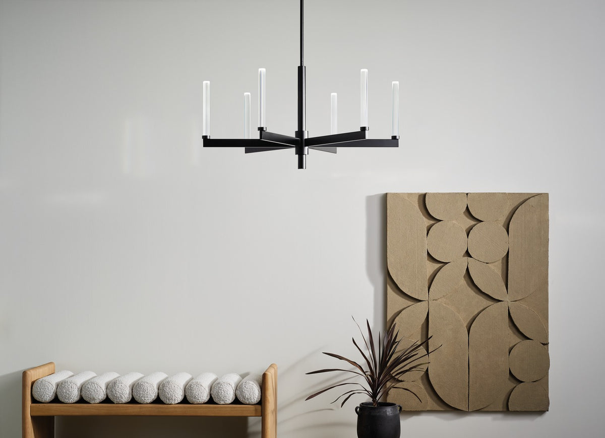 KICHLER 52667BK Sycara 36.25 Inch 6 Light Led Chandelier With Faceted Crystal In Black