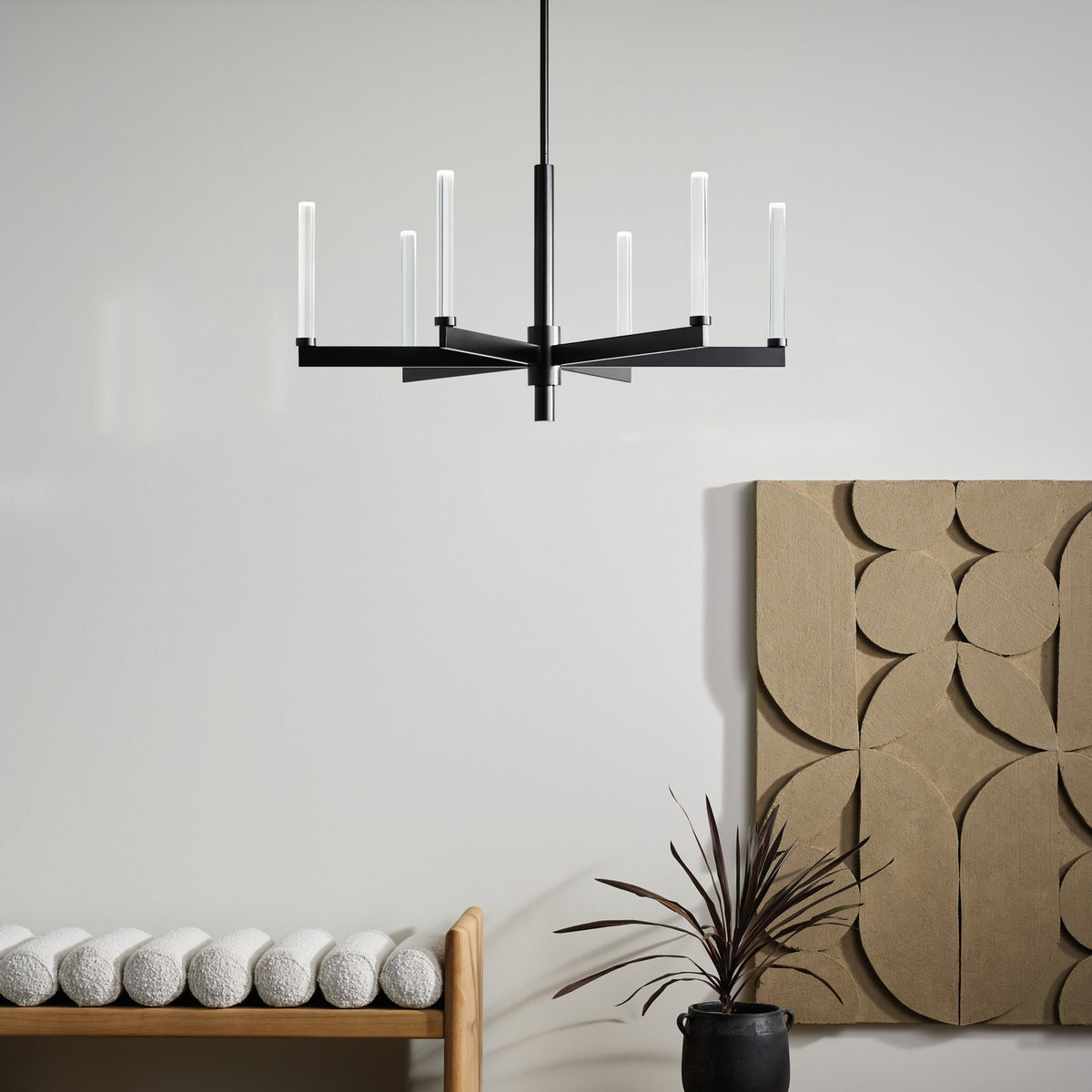 KICHLER 52667BK Sycara 36.25 Inch 6 Light Led Chandelier With Faceted Crystal In Black
