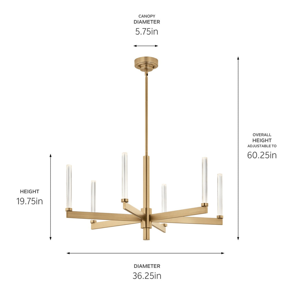 KICHLER 52667CPZ Sycara 36.25 Inch 6 Light Led Chandelier With Faceted Crystal In Champagne Bronze