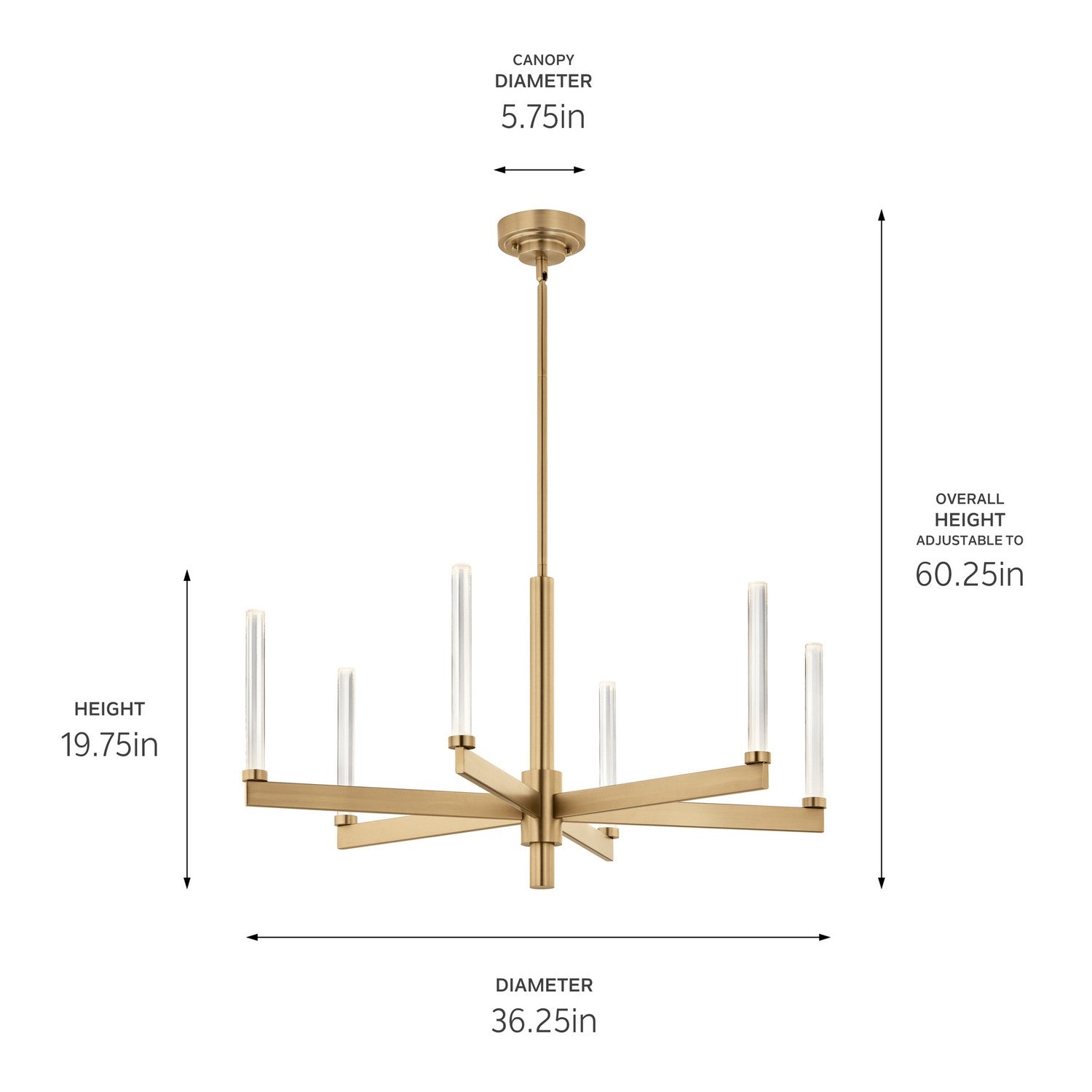 KICHLER 52667CPZ Sycara 36.25 Inch 6 Light Led Chandelier With Faceted Crystal In Champagne Bronze