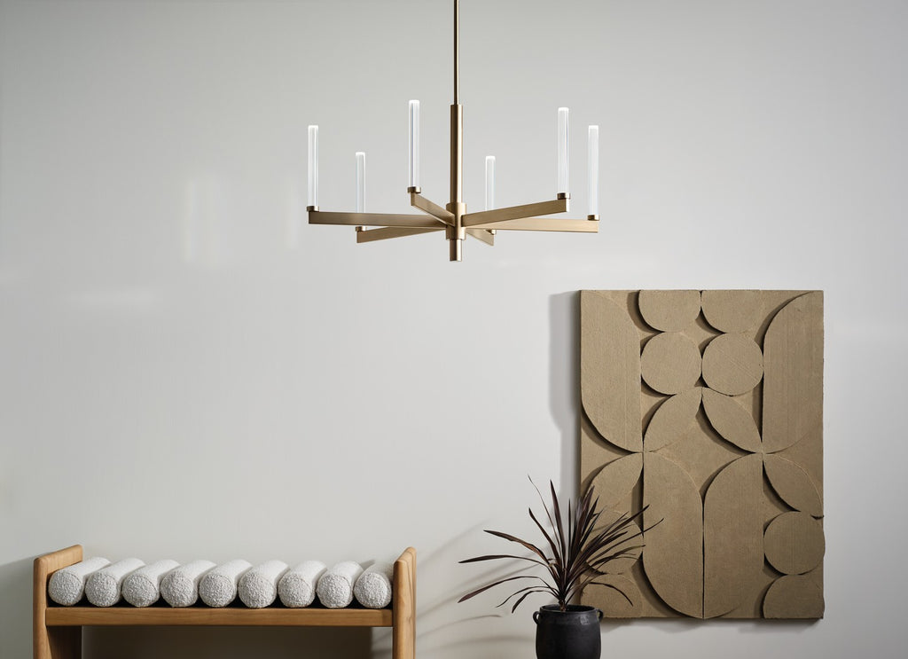 KICHLER 52667CPZ Sycara 36.25 Inch 6 Light Led Chandelier With Faceted Crystal In Champagne Bronze