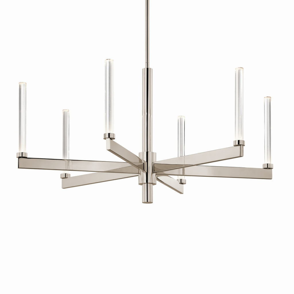 KICHLER 52667PN Sycara 36.25 Inch 6 Light Led Chandelier With Faceted Crystal In Polished Nickel